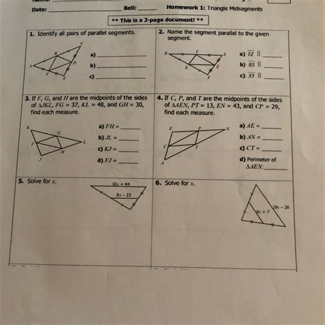 Using Triangle Midsegments to Solve Unit 5 Relationships in Triangles Homework 1
